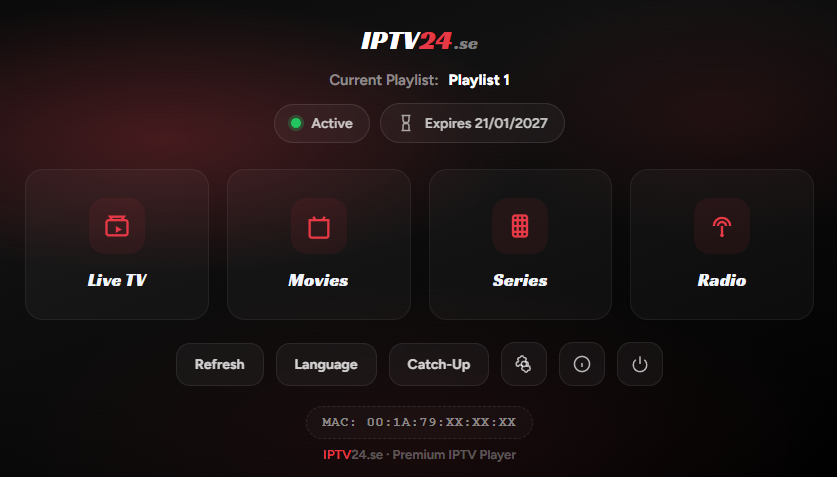 IPTV24.se svensk IPTV-spelare med livekanaler i HD & 4K